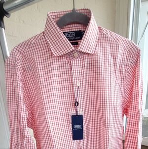 New Without Tags  Polo by Ralph Lauren Red and White Gingham Button-Down Shirt